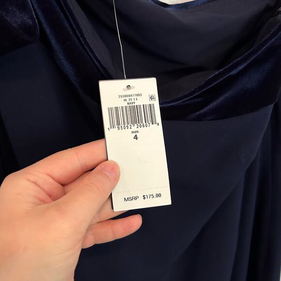 Ralph Lauren Black Label Chiffon Velvet One Shoulder Dress Navy Size 4 - Picture 9 of 9